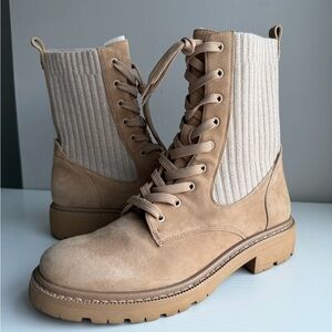 Sam Edelman Beige Lace-Up Ankle Boots